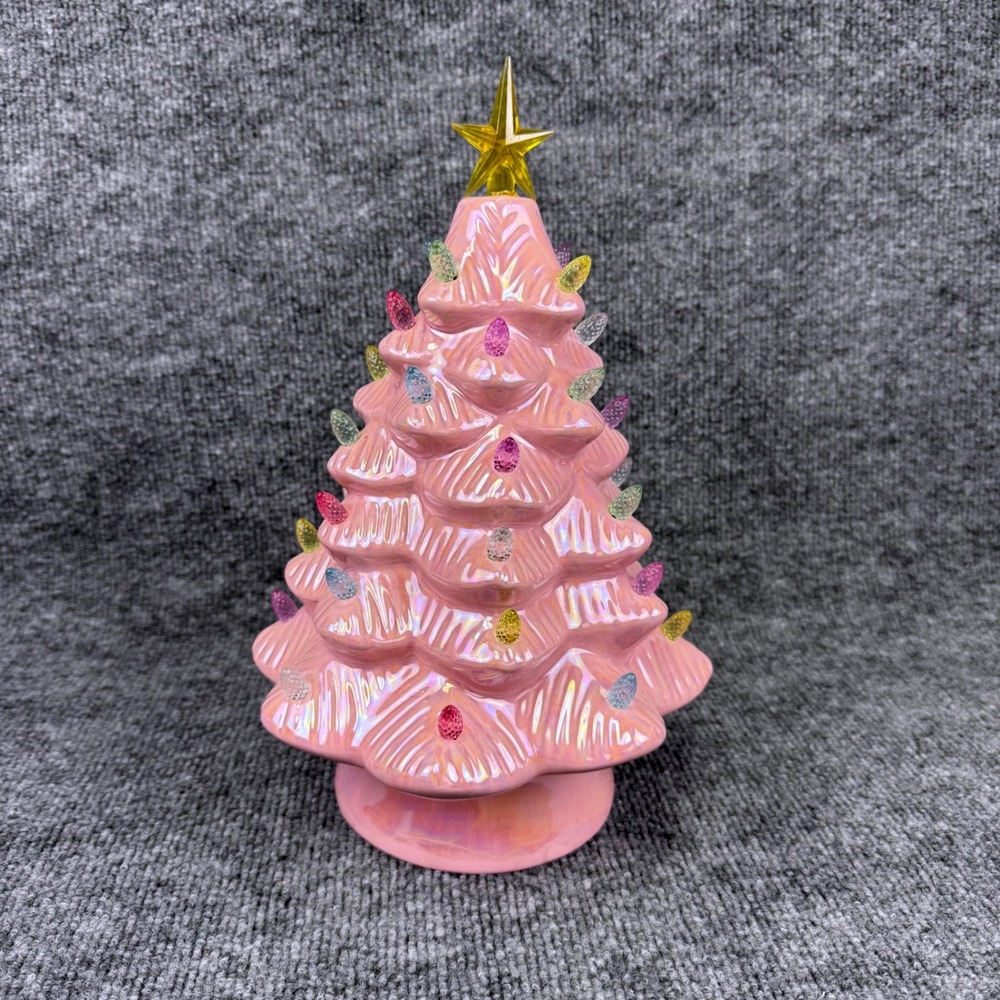 Mr. Christmas Pink Iridescent Ceramic Christmas Tree 12.5" Timer Model 22744